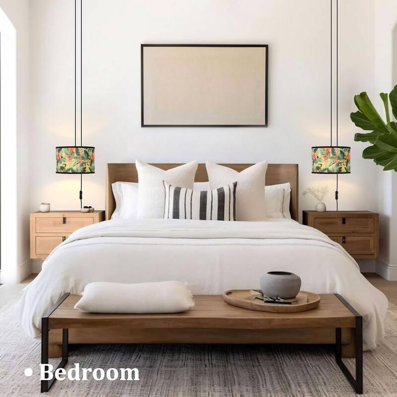 Plug in cord pendant light multicolore bedroom bamboo hanging light