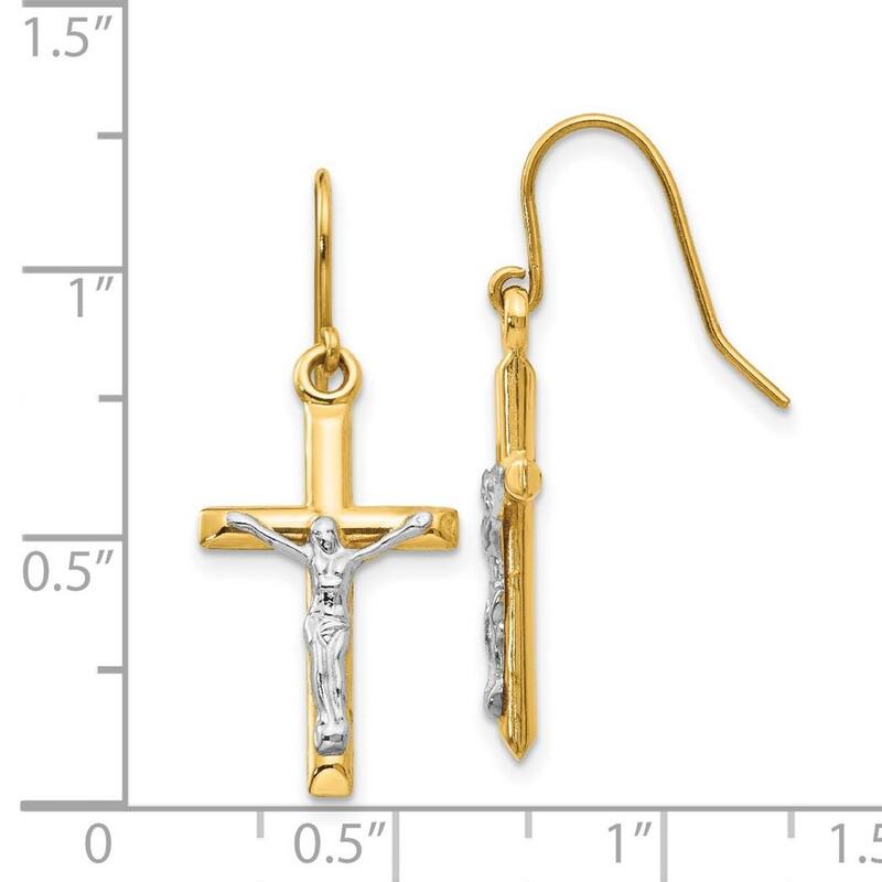 Curata 14k Two-Tone Gold Crucifix Cross Hook Drop Earrings (12mmx30mm) - Orange