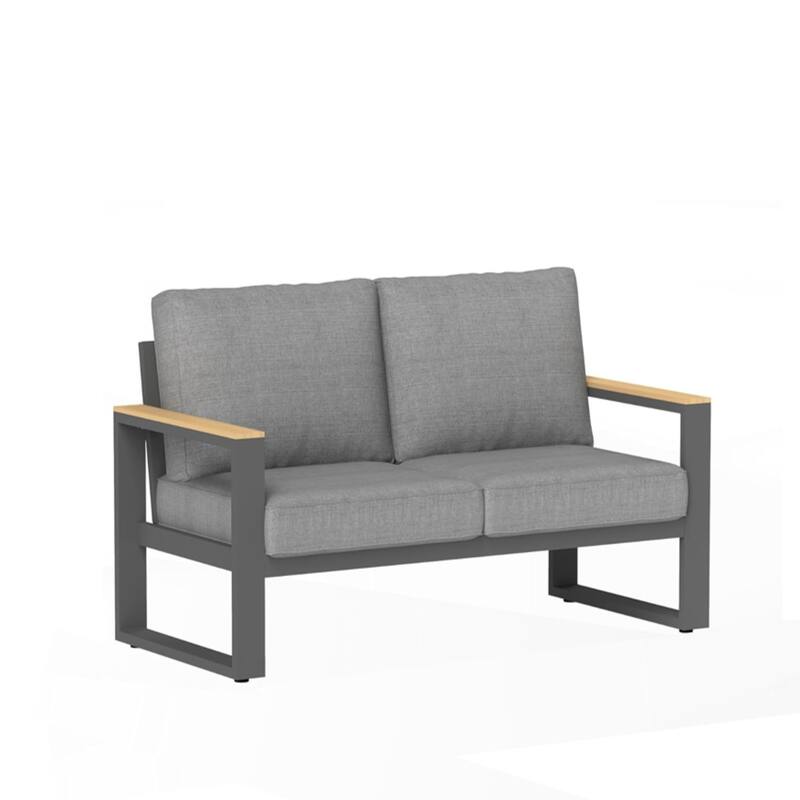 52" Aluminum Patio Loveseat Sofa with Thick Gray Cushions