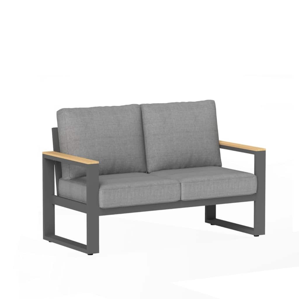 52" Aluminum Patio Loveseat Sofa with Thick Gray Cushions