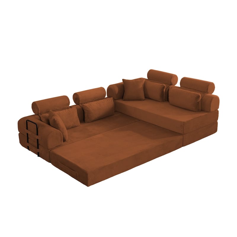 106.3" L-Shaped Corduroy Sectional Sofa with Pillows, No Assembly Required