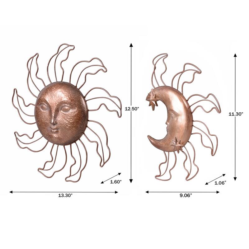 Sun and Moon Hanging Wall Decoration - 13.25" - Copper Finish - Set of 2