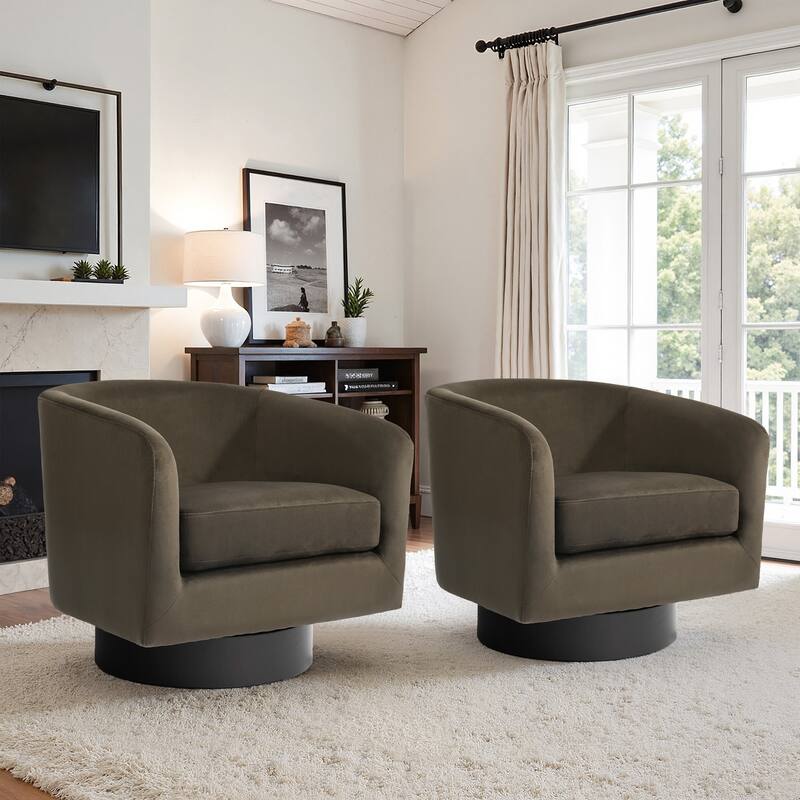 UIXE Set of 2 Swivel Barrel Accent Chair Velvet Armchair For Living Room