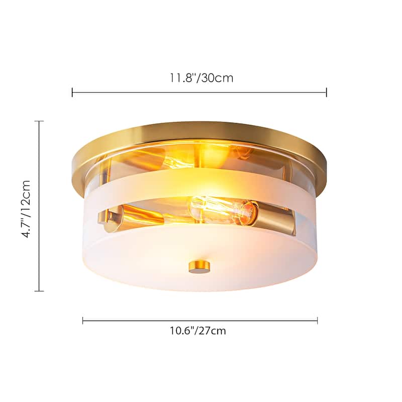 2-Light Modern Industrial Glass & Bronze Metal Ring Ceiling Light for Living Room - 2 Light
