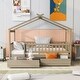 preview thumbnail 10 of 34, Wooden Twin Size Bunk Bed Classic House-shape Bed w/ Drawers Unisex Twin - Natural