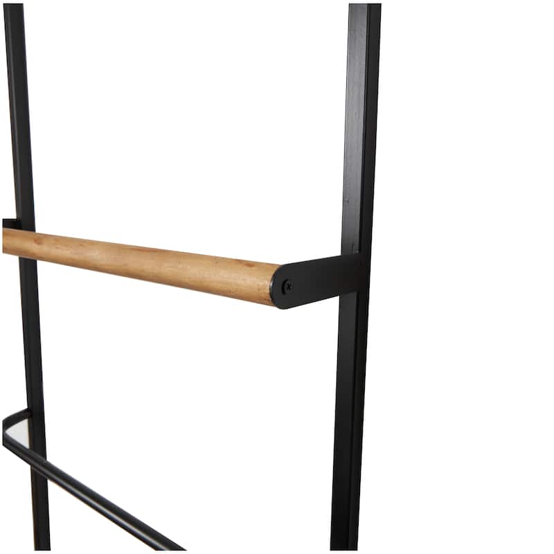 Metal 6 Rung Ladder with Brown Wood Accents - Black - Roche River Decor - 4"W x 19"L x 70"H