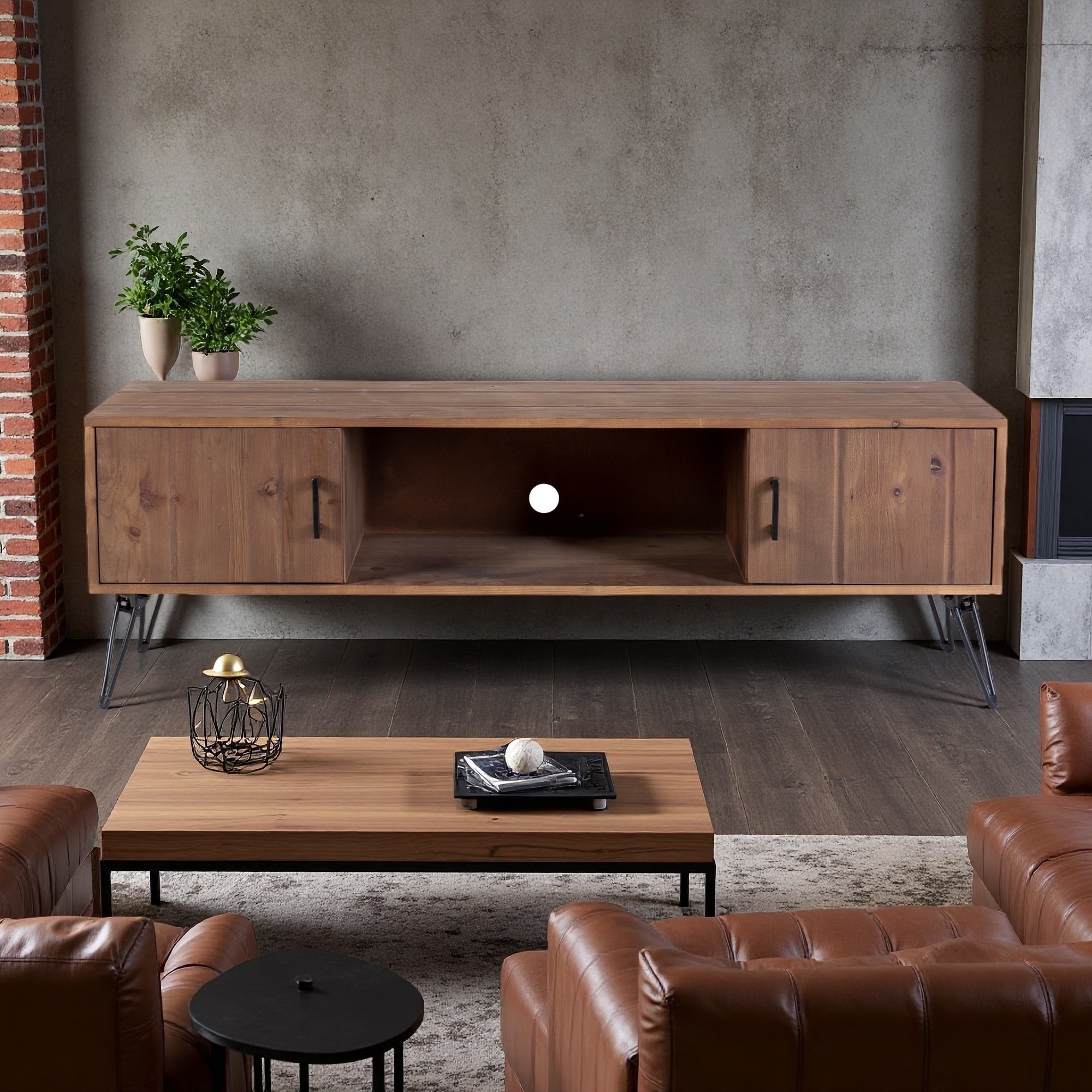 60" Vintage Wood TV Stand with 2 Storage Cabinets, Media Console Buffet Table for Living Room or Entryway