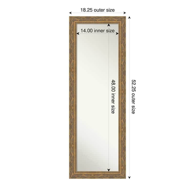Filigree Non-Beveled Framed Full-Length On the Door Mirror - 18 x 52 in - Filigree Gold