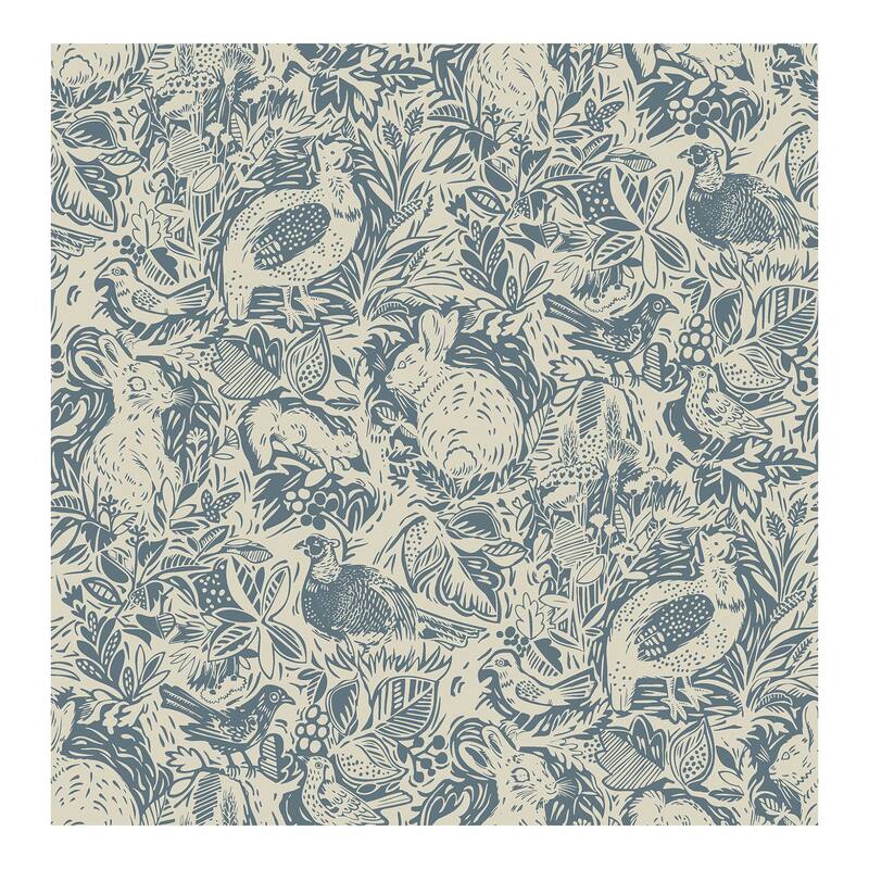 NuWallpaper Blue Terrene Illustrative Woodland Pattern Peel-and-Stick Wallpaper - 216in x 20.5in x 0.025in