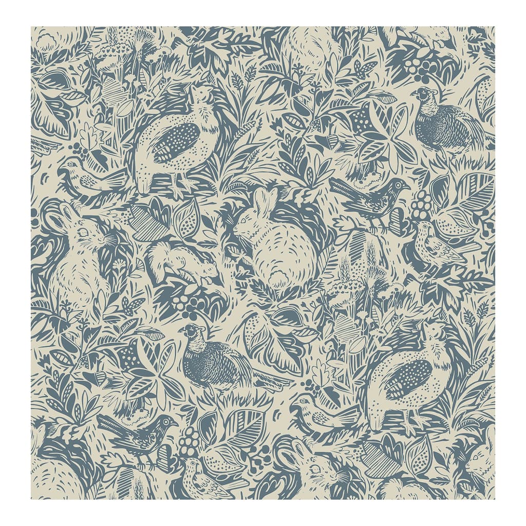 NuWallpaper Blue Terrene Illustrative Woodland Pattern Peel-and-Stick Wallpaper - 216in x 20.5in x 0.025in