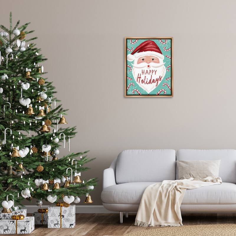 Stupell Jolly Santa & Candy Canes Framed Floater Canvas Wall Art Design By Elizabeth Tyndall