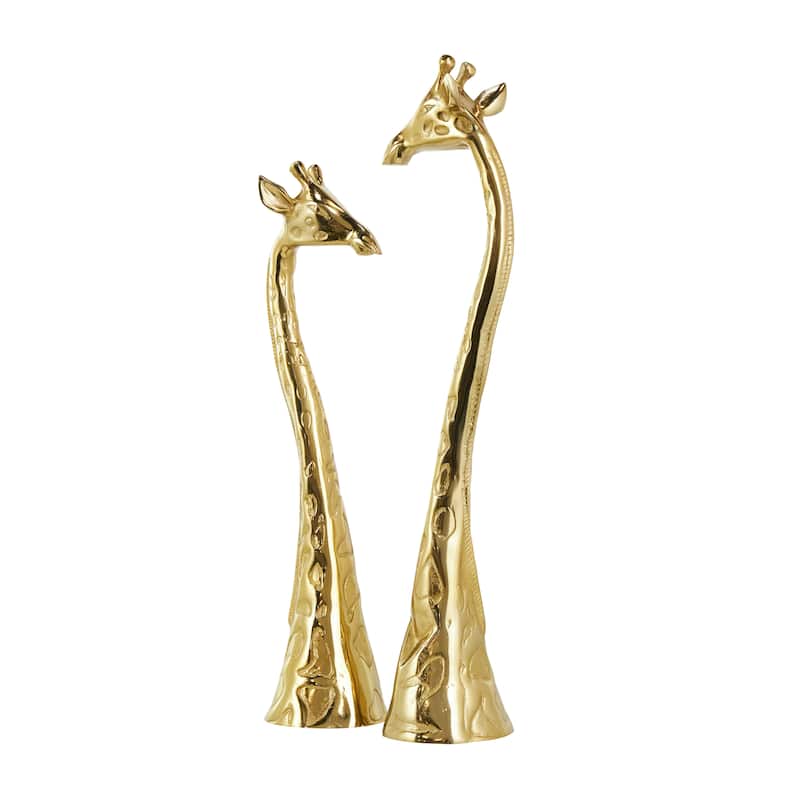 Aluminum Metal Giraffe Sculpture - Set of 2 Gold - Roche River Decor - 6"W x 5"L x 28"H