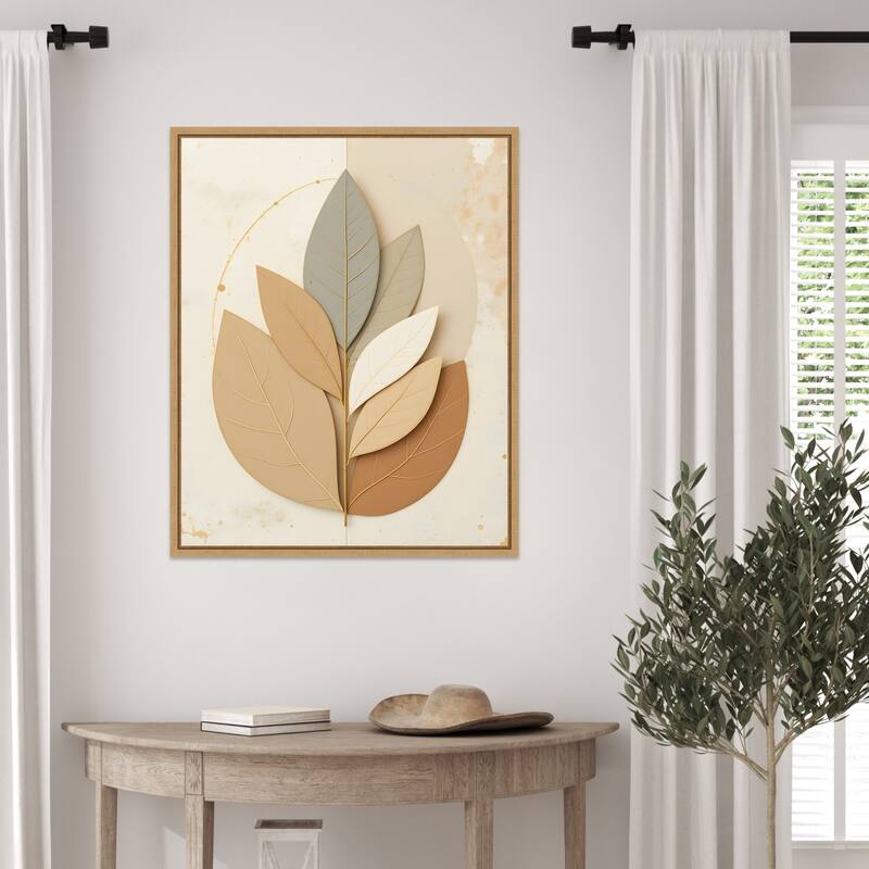 Neutral Leaves by Kintsugi99 Framed Canvas Wall Art Print