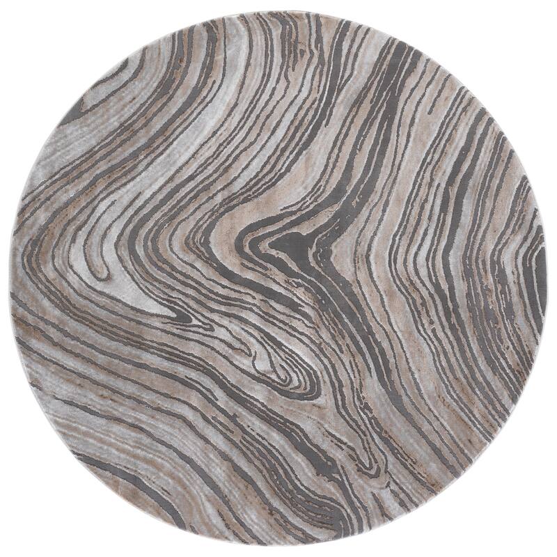 SAFAVIEH Craft Roanna Modern Abstract Rug - 6'7" Round - Gold/Grey