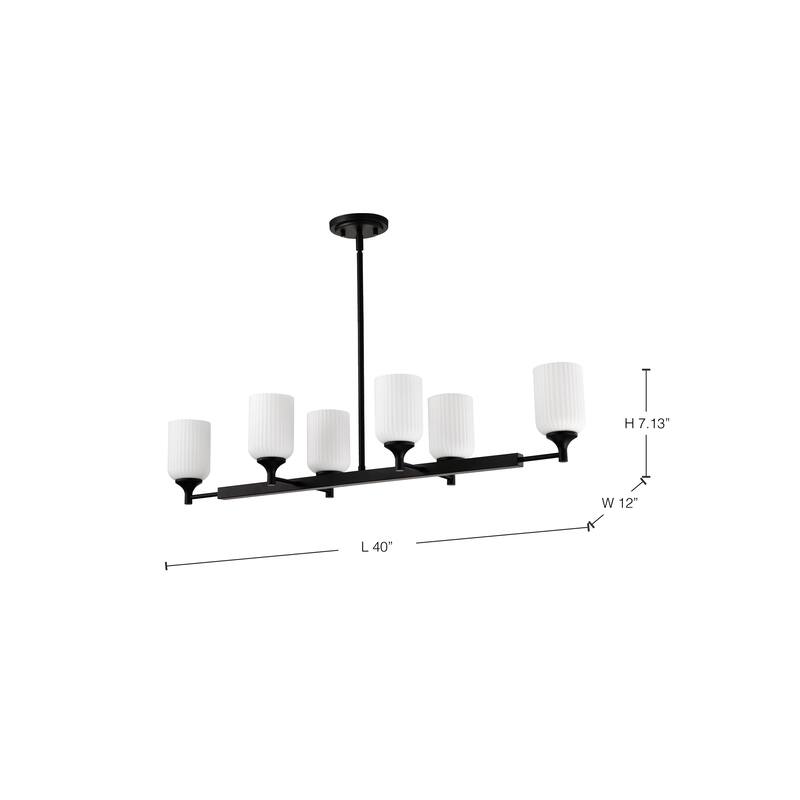 Solara 6 Light Island Pendant Matte Black Finish Frosted Ribbed Glass - Matte Black