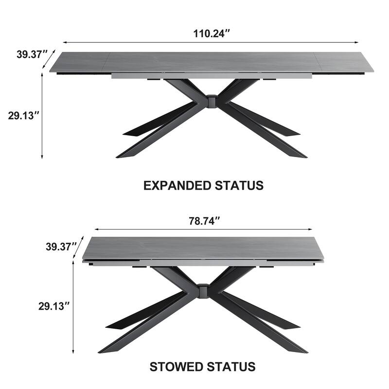 110.24'' Extendable Rectangular Sintered Stone Dining Table For 6-10 People