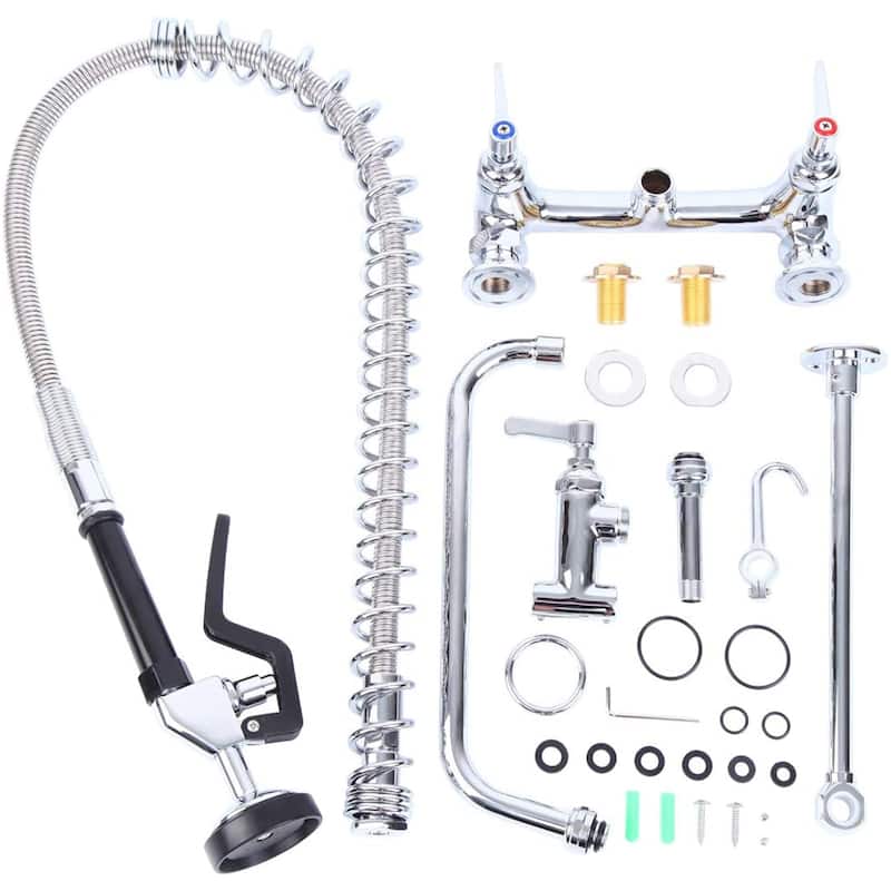 Pull Down 2-Handle Wall Mount Pre-Rinse Spray Utility Kitchen Faucet