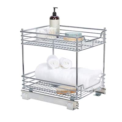 Household Essentials Two-Tier Chrome Sliding Cabinet Organizer