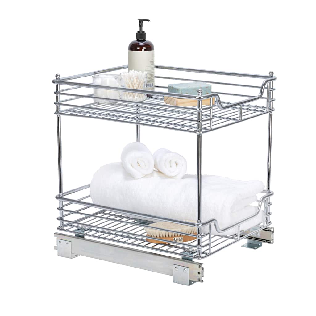 Household Essentials Two-Tier Chrome Sliding Cabinet Organizer