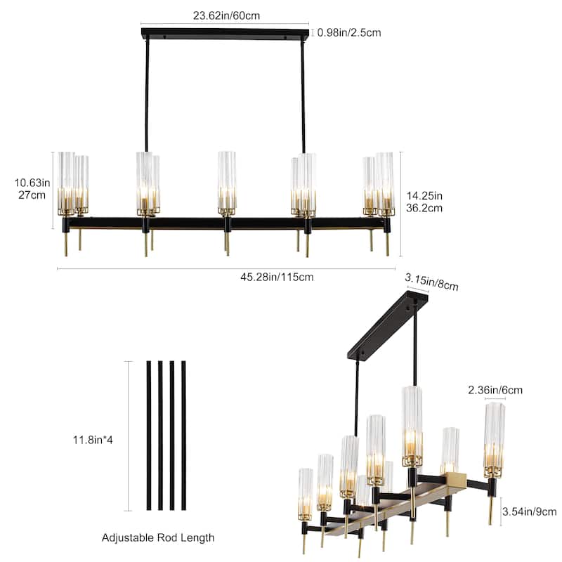 10 - Light Dimmable Modern Linear Kitchen Island Chandelier - 45.28in
