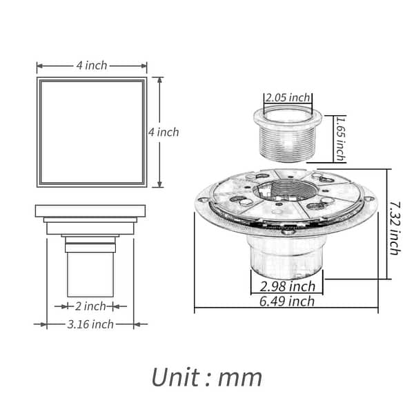 polished gold 4 inch brass material shower drain with ABS base - 4 x 4