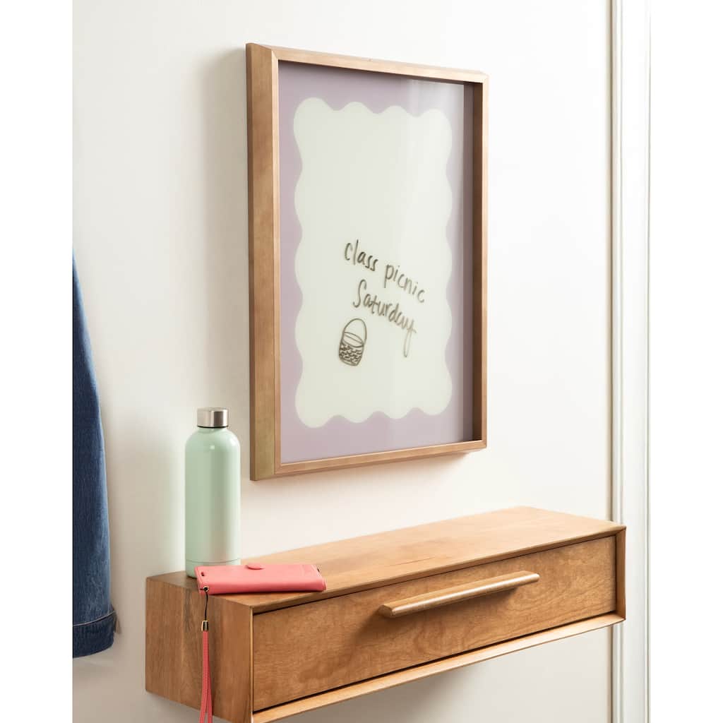 Kate and Laurel Peaceful Lilac Wavy Border by The Creative Bunch Studio Framed Glass Dry Erase Wall Art White Board - 18 x 24