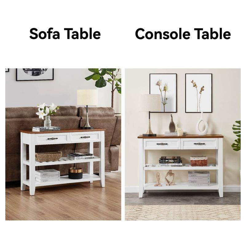Vintage-Inspired Pine Console Table - Two-Tier Open Shelf Design for Living Spaces‌.