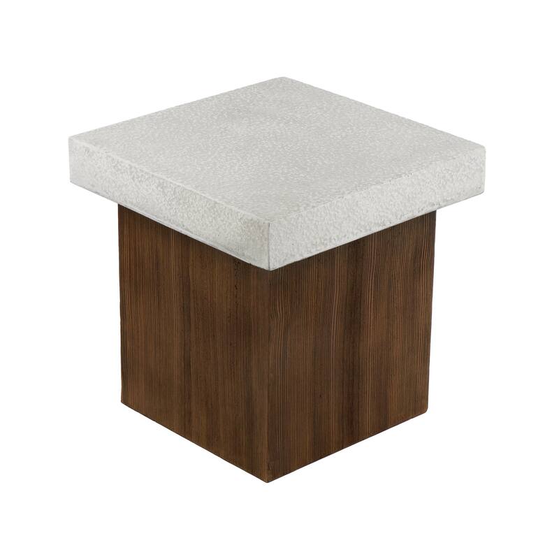 MGO Square Side table [Antique white top + Antique white+Natural wood frame]