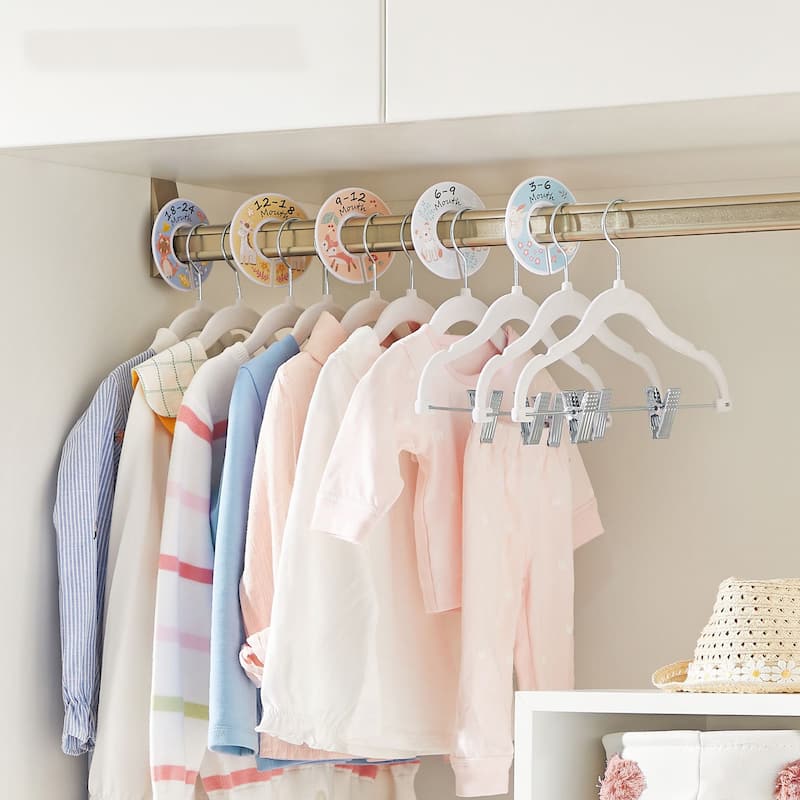 30 Packs Baby Hangers with Clips Baby Hangers with 6 Clothes Dividers - 11.8”W x 7.8”H