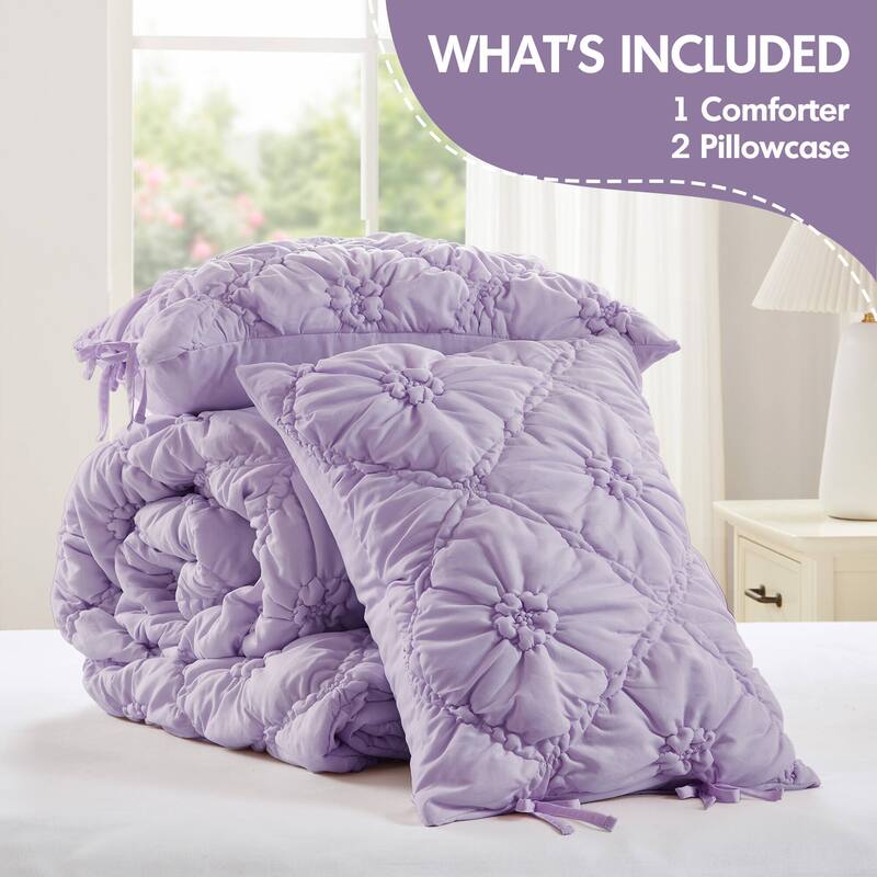Rossetta 3-Piece Full/Queen Extured Floral Cozy Puffy Design Comforter Set