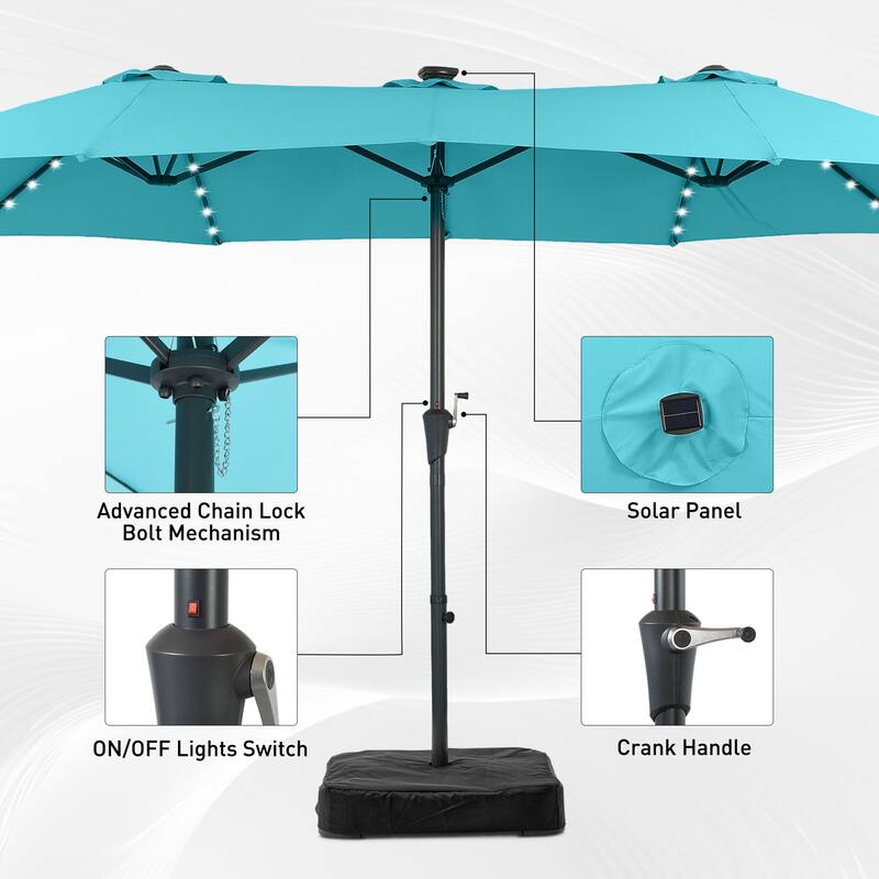 15ft Patio Umbrella Outdoor Market Umbrella with Base and LED Lights