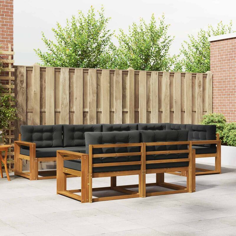 vidaXL Outdoor Sofa Set with Cushion 7 pcs Natural and Anthracite - 130.32 x 67.91 x 28.74 in