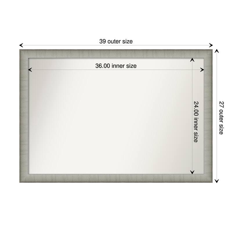 Non-Beveled Bathroom Wall Mirror - Elegant Brushed Pewter Narrow Frame - 39 x 27 in - Elegant Brushed Pewter Narrow