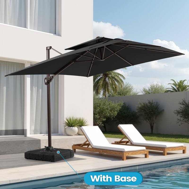 11 × 9 ft Outdoor Patio Offset Cantilever Dual Top Umbrella with Weighted Base