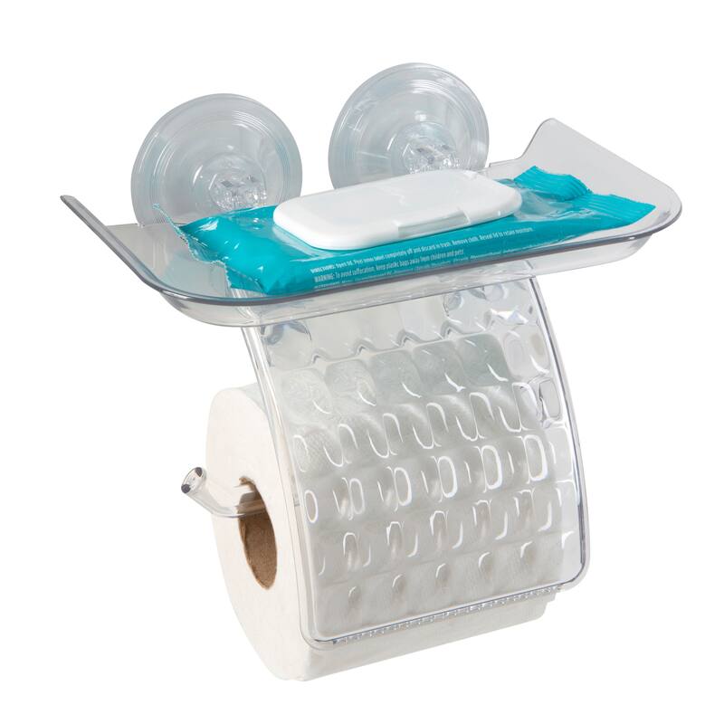 Bath Bliss Power Lock Tissue Roll Dispenser with Cell Phone Holder Shelf - 8"x 8.25"x 7.25"