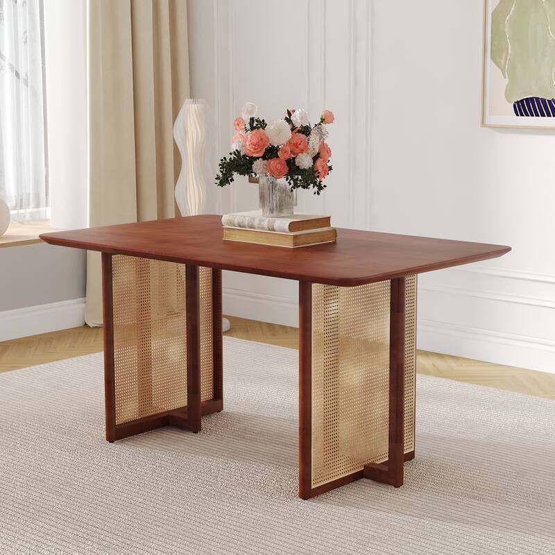 Chinese country retro solid wood dining table,simple modern imitation rattan dining table.Suitable for dining room, living ro