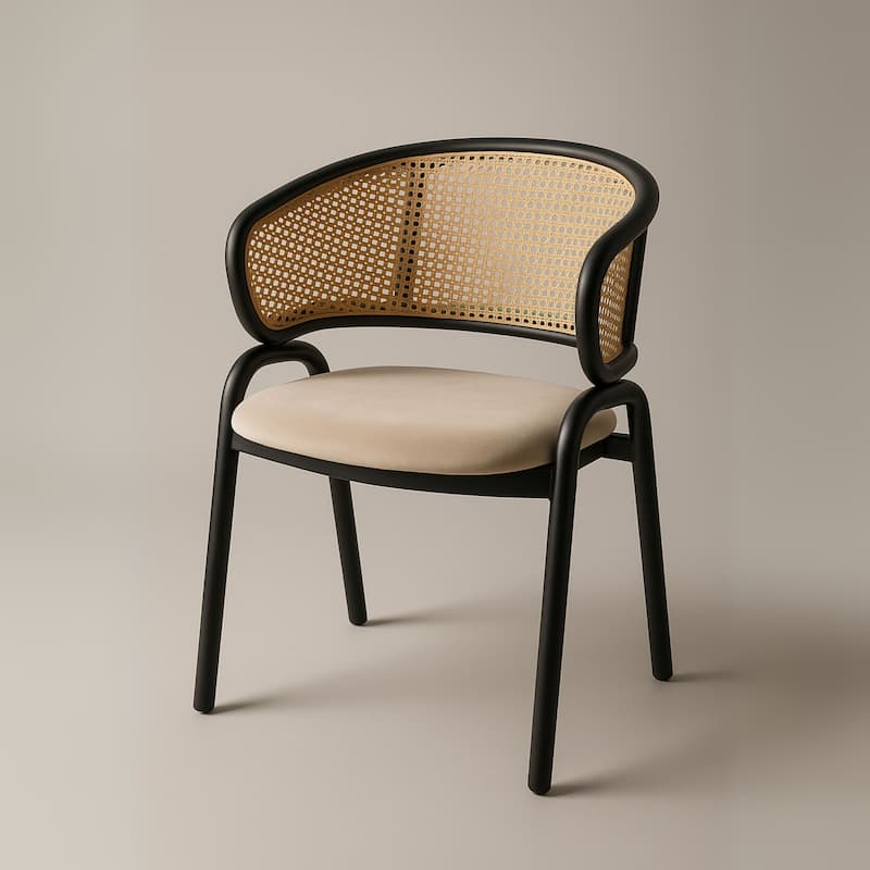 Ervilla Ergonomic Wicker Back Velvet Accent Dining Armchair with Powder Coated Steel Legs Protective Pad