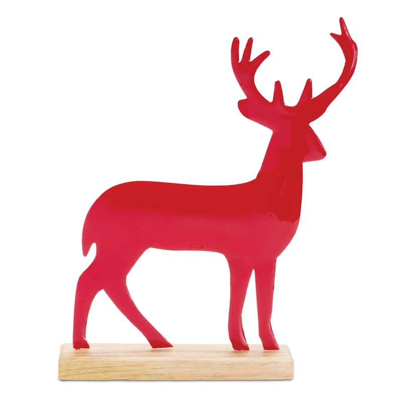 Deer Silhouette with Wooden Base Christmas Figurines - 11" - Set of 2