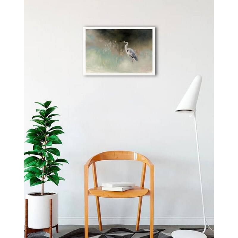 Peaceful Egret Teal Framed Poster - 18 x 24 Inch - White