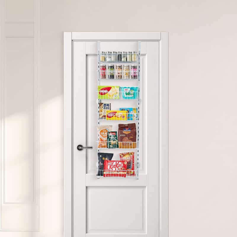 Pantry Organizer with Adjustable Baskets Wall Mount & Over Door Rack