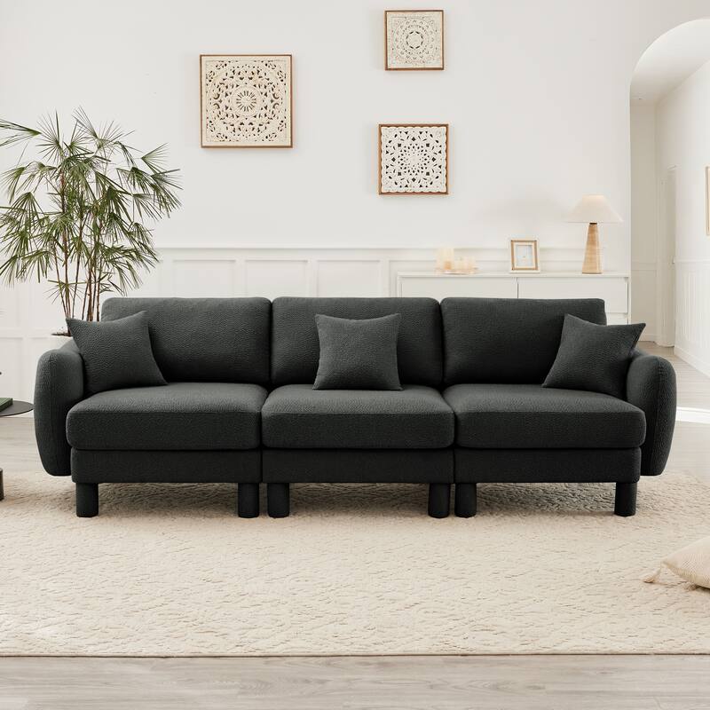 109.4" 3-Seater Modern Upholstered Sofa Couch, Deep-Seat Sectional Sofa with Shell-Shaped Armrests, Leisure Sofa for Living Room - Dark Grey- 3-Seater
