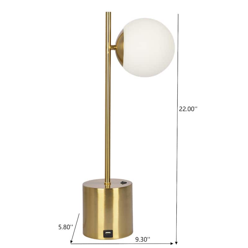 Modern Small Brass Metal Table Lamp with White Glass Globe Shade, Elegant Desk Lamp Fixture for Living Room, Office Reading