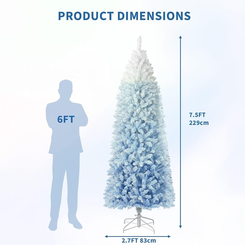 Prelit Blue Gradient Snow Flocked Christmas Tree, Xmas Tree - N/A