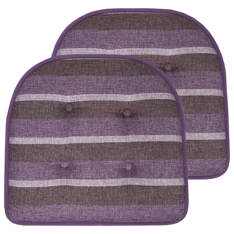 Sweet Home Collection Bradford Striped U Shaped Memory Foam Chair Cushion 17" x 16" - Set of 2 - Purple Striped