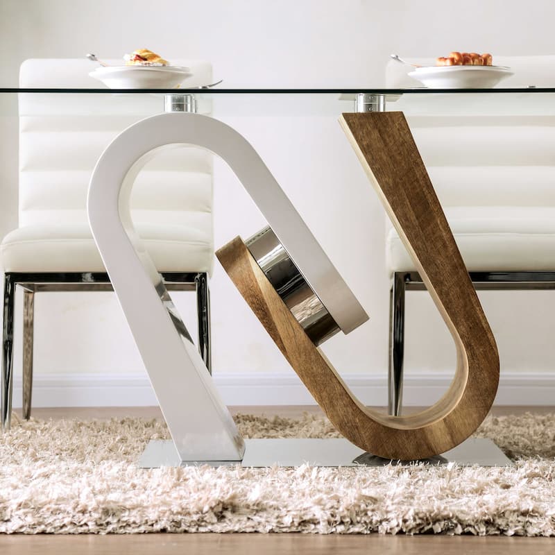 Furniture of America Fen Contemporary White 64-inch Glass Top Dining Table