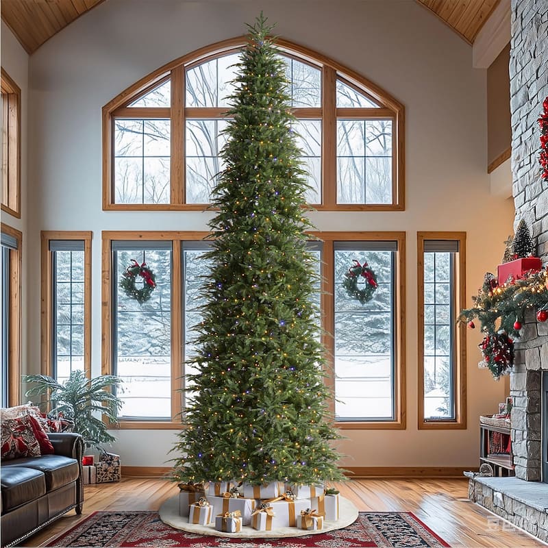 Glitzhome 15FT Pre-Lit Slim Fir or Spruce Artificial Christmas Tree with 1500/1400 Warm White LED Lights
