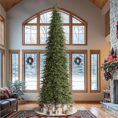 Glitzhome 15FT Pre-Lit Slim Fir or Spruce Artificial Christmas Tree with 1500/1400 Warm White LED Lights