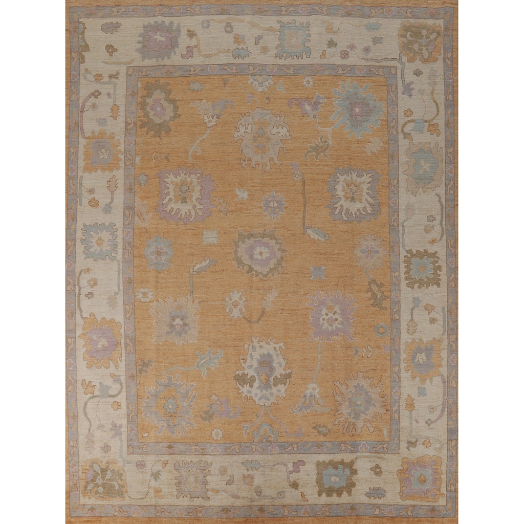Hand Knotted Oriental 100% Wool Carpet Transitional All-Over Oranges & Rust Oushak Area Rug - 9' 10'' X 8' 7''