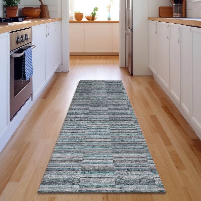 Premium Washable Super Soft Geo Stripe Mayfield Rug - Teal - 2' 3" x 7' 6" - Runner