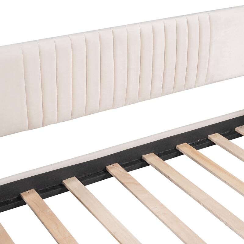 Upholstered Daybed Sofa Bed Twin Size With Trundle Bed and Wood Slat